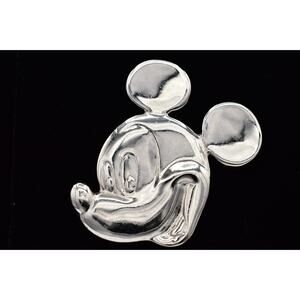 Wendy Gell Vintage 3" Mickey Mouse Pin Brooch Chunky Silver Tone Signed BinBG